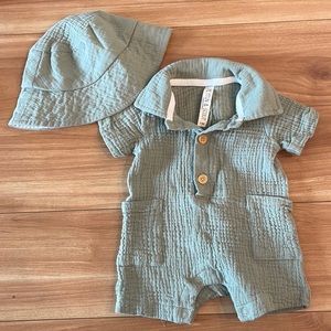 Green outfit and bucket hat 0-3 months